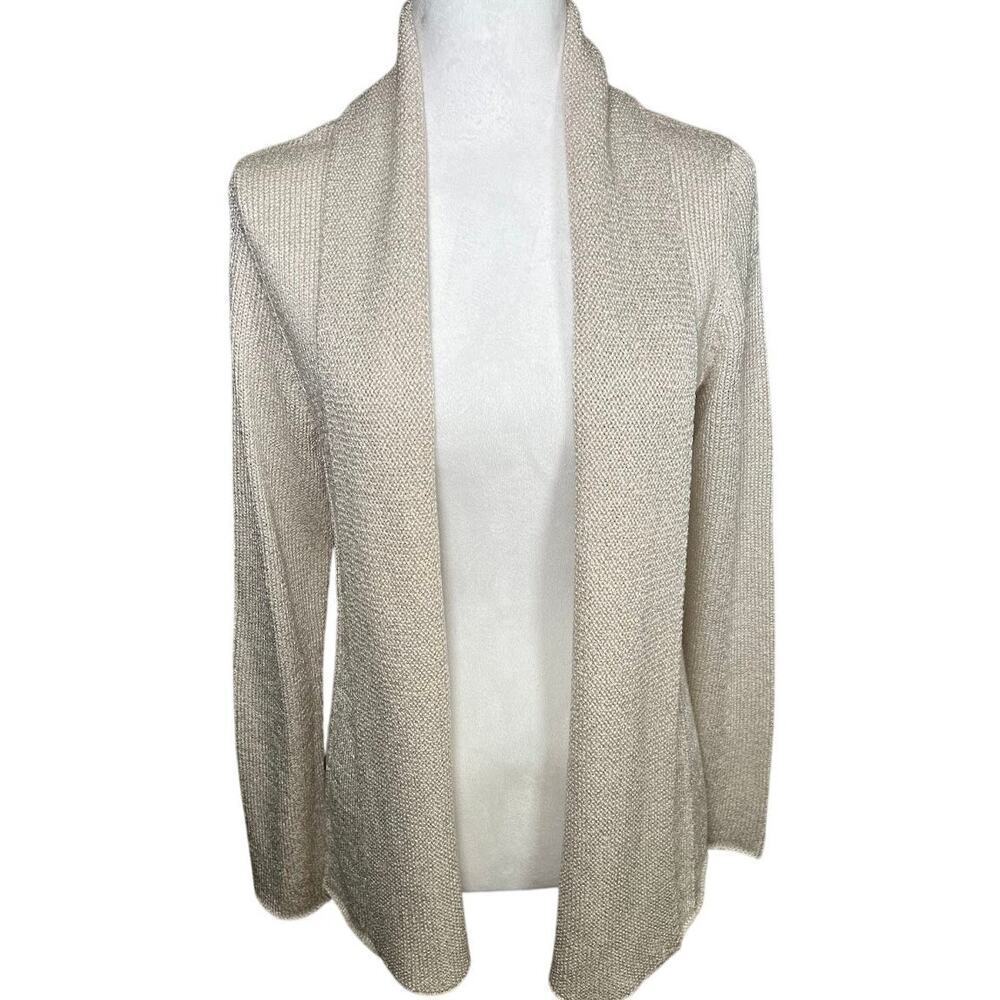 Eileen Fisher Size M silk blend Cream Open Front Cardigan Sweater multi season